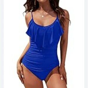 Blooming Jelly Womens Size M Royal Blue Ruffled One-Piece Swimsuit Beach Pool